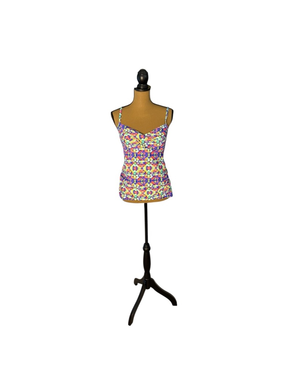 Croft & Barrow Tankini Top Sz 12 Multicolor Geometric Ruched Swim Top